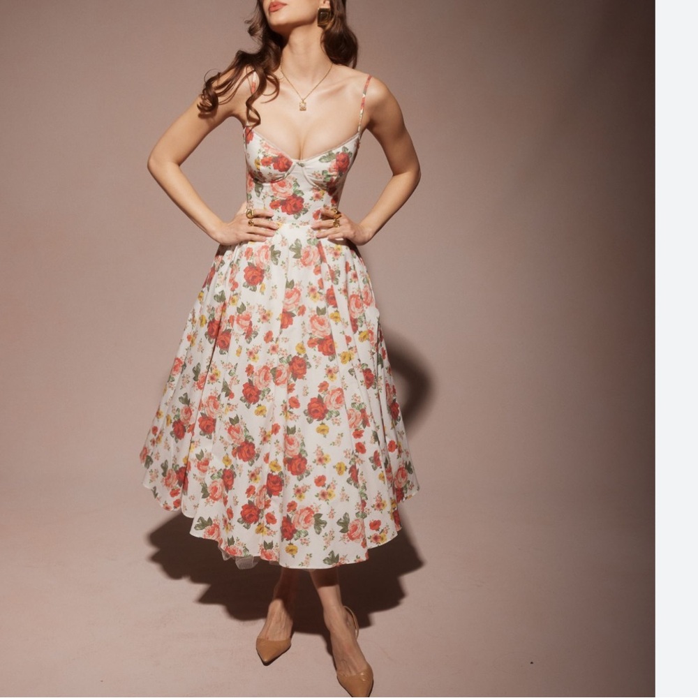 NWOT HOUSE OF CB MADEMOISELLE ROSE PRINT TULLE PRINT MIDI DRESS XS 🌹🌹🔥